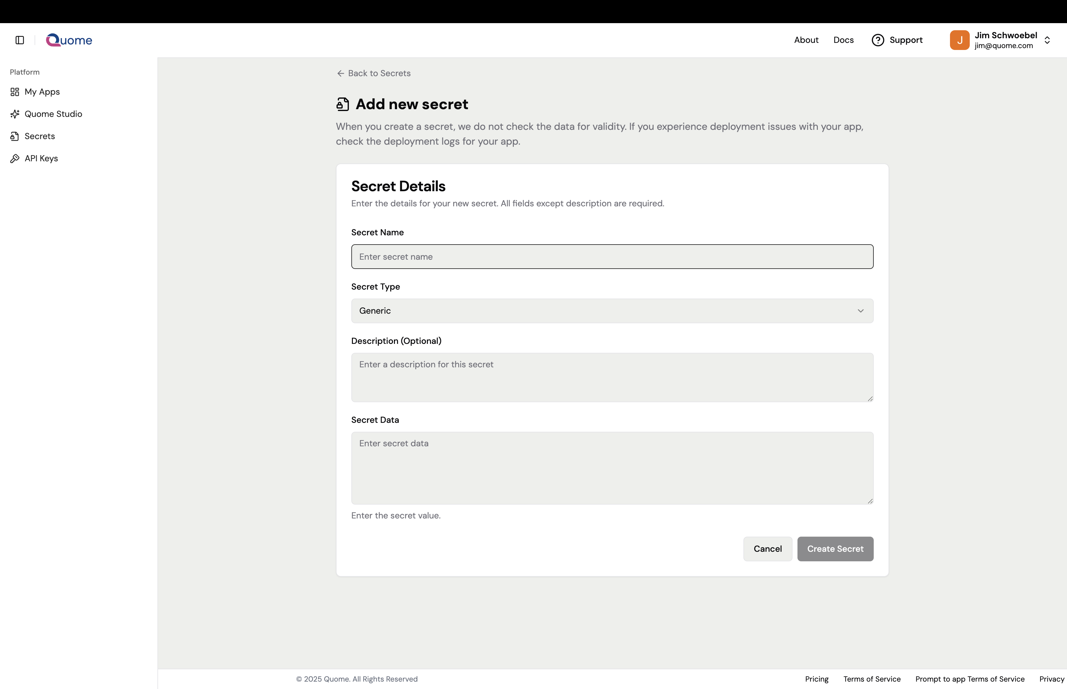 Create Secret Interface