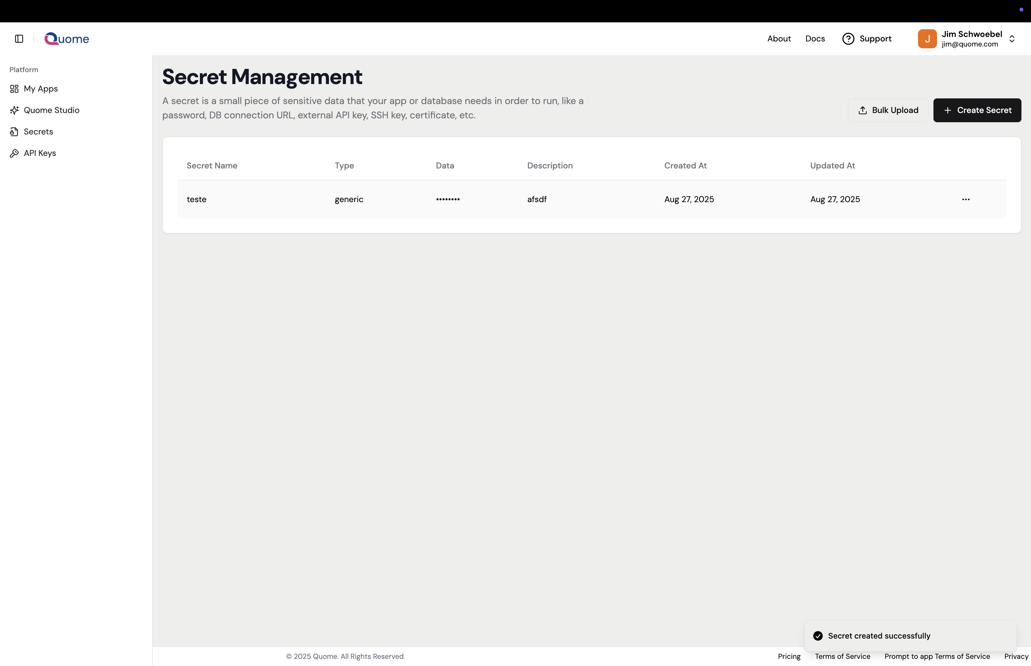 Secrets Management View
